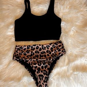 Leopard Print/Black Bikini Set